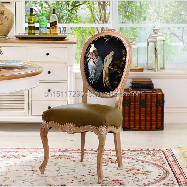 Hot selling french style design dining room furniture wooden pattern back dining chair leather