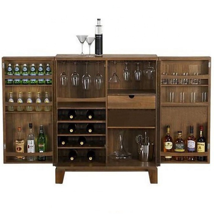 High quality public house 2 doors folding solid wood wine storage bar cabinet