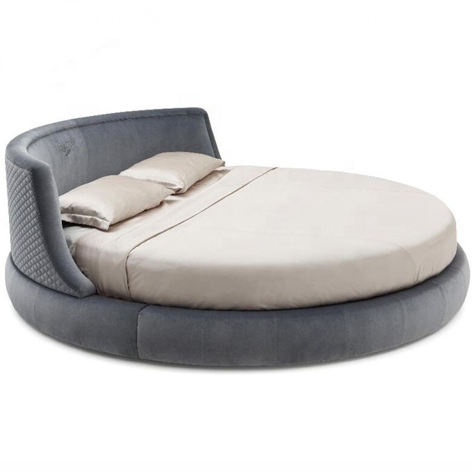 Furniture bedroom sets King size Modern fabric low big round Platform Bed velvet circle bed