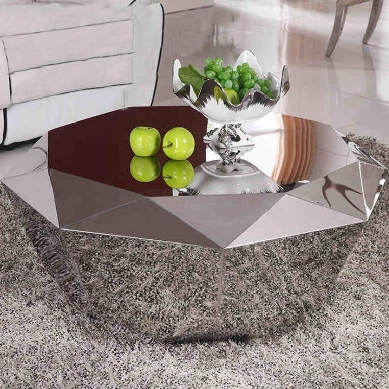 Modern living room furniture smart Luxurious Unique Diamond Shape gold/silver metal mirrored coffee table