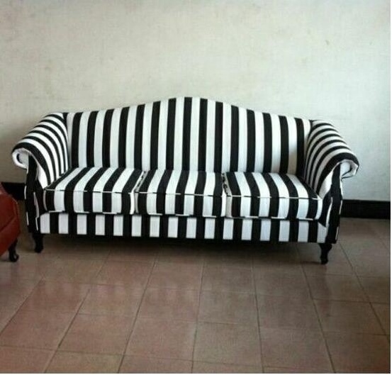 living room furniture upholstered black and white striped cloth sofa 3 seater