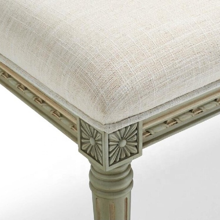 High quality French antique wooden fabric upholstered end-of-bed bench seat