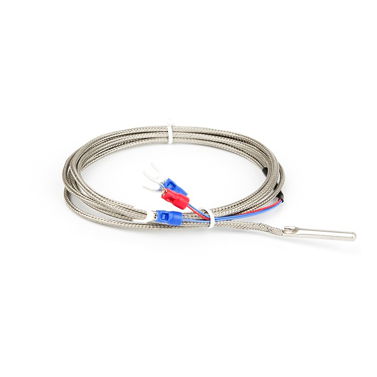 Spring Compression Type 2m Stainless Steel Shielded Wire Thermocouple PT100 Temperature Rtd Sensor 3 Wires