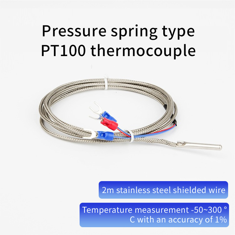 Spring Compression Type 2m Stainless Steel Shielded Wire Thermocouple PT100 Temperature Rtd Sensor 3 Wires