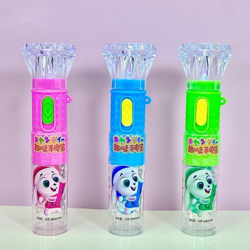 Wholesale Custom New Hard Candy Toy Sweets Plastic Lighting Diamond Torch  Shape Flashlight Toy With Lollipop Candy