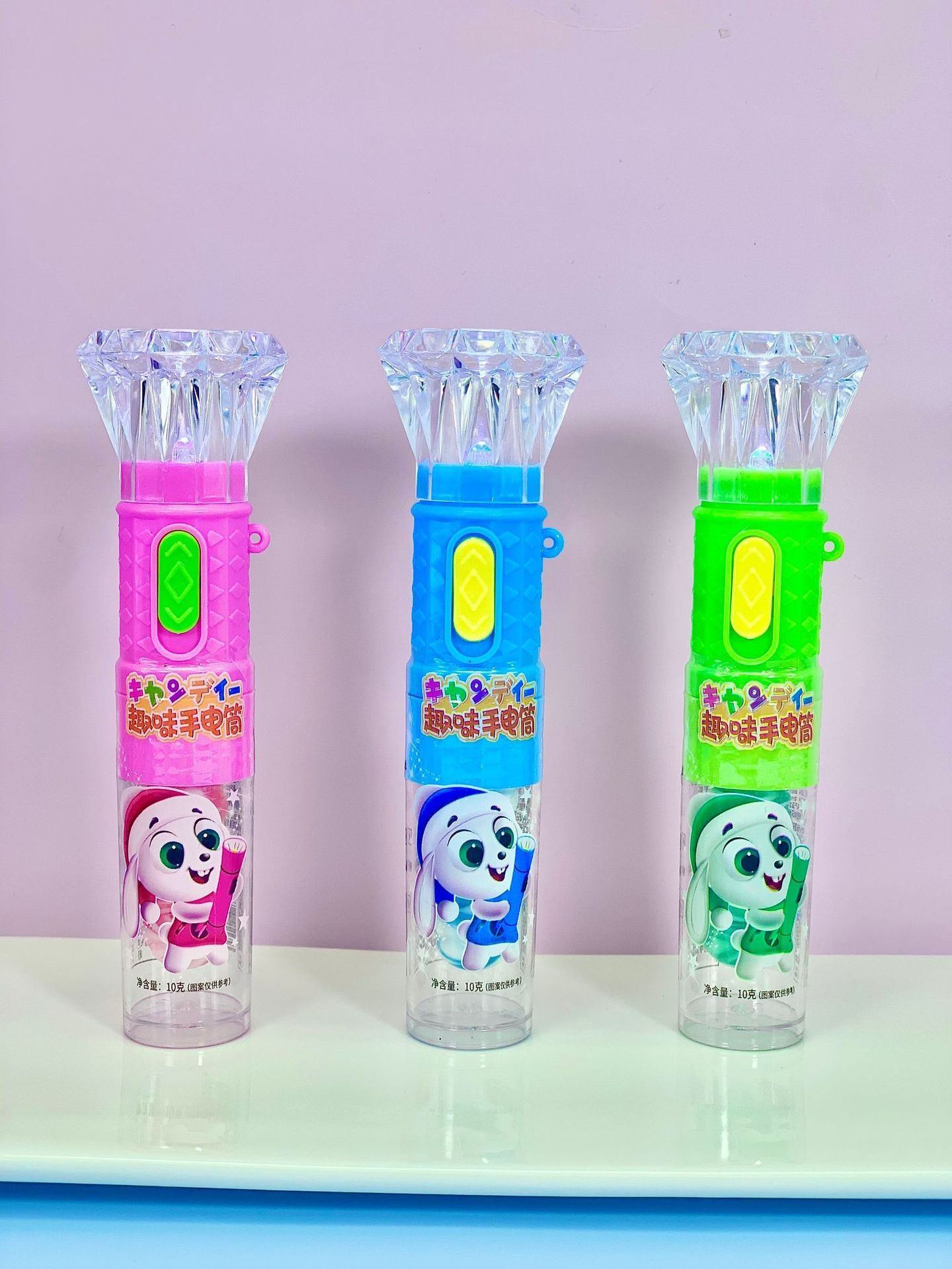 Wholesale Custom New Hard Candy Toy Sweets Plastic Lighting Diamond Torch  Shape Flashlight Toy With Lollipop Candy