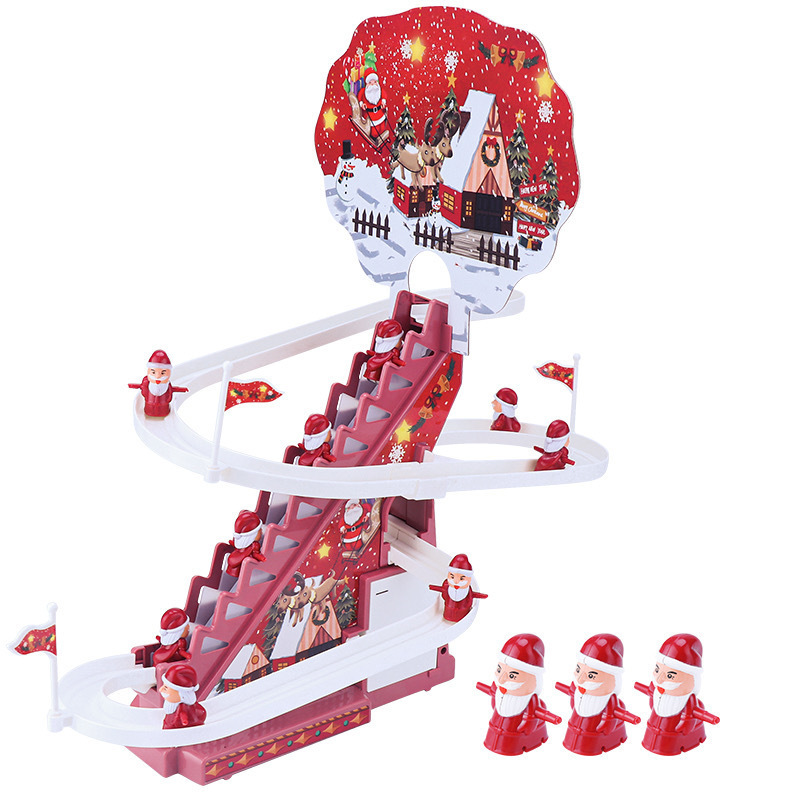 Christmas Gift Climb Stair Toy Santa Claus B/O Track Slot Set Slide Park for Kids With Light and Music