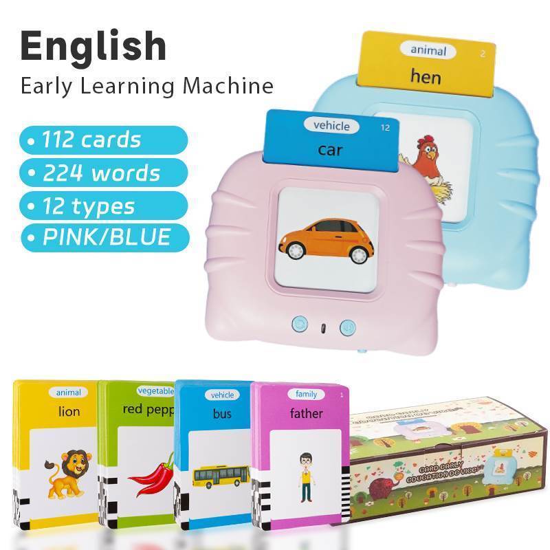 Early Education English Arabic Spanish Russian Language Learning Flash cards Machine with 112pcs cards 224 words  for  Kids