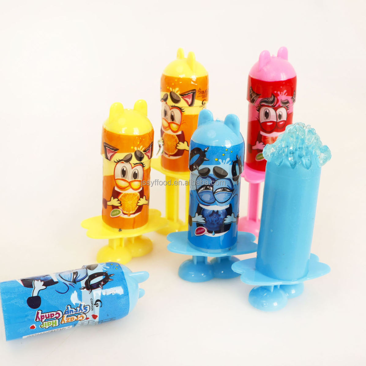 Wholesale price interesting cartoon mix fruity jam jelly liquid candy syringe candy toys kids