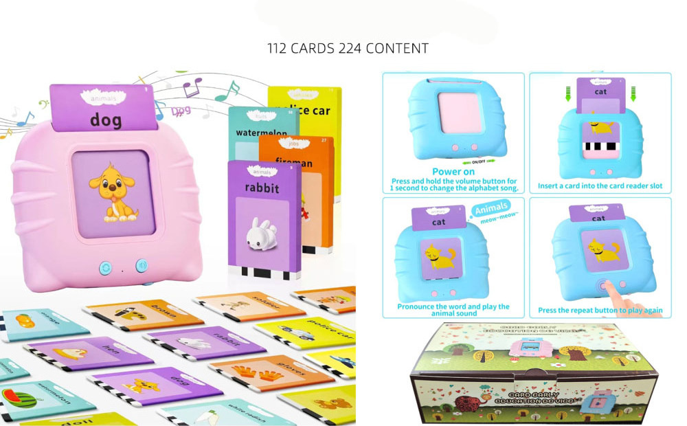 Early Education English Arabic Spanish Russian Language Learning Flash cards Machine with 112pcs cards 224 words  for  Kids