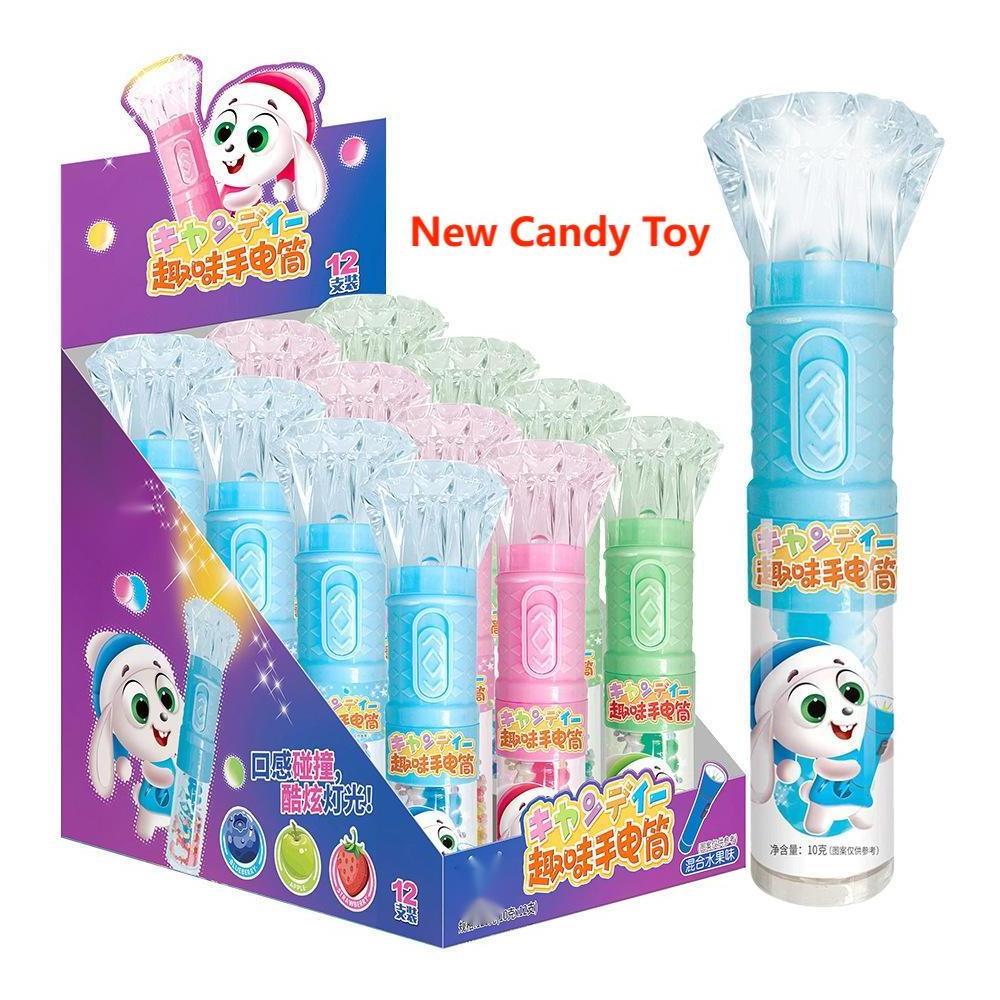 Wholesale Custom New Hard Candy Toy Sweets Plastic Lighting Diamond Torch  Shape Flashlight Toy With Lollipop Candy