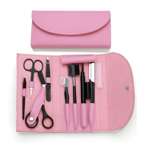 Pink 8-piece in one Set Makeup Tool Eyebrow trimmer Eyelash Scissors  Brush Pencil Eyebrow Tweezers Kit