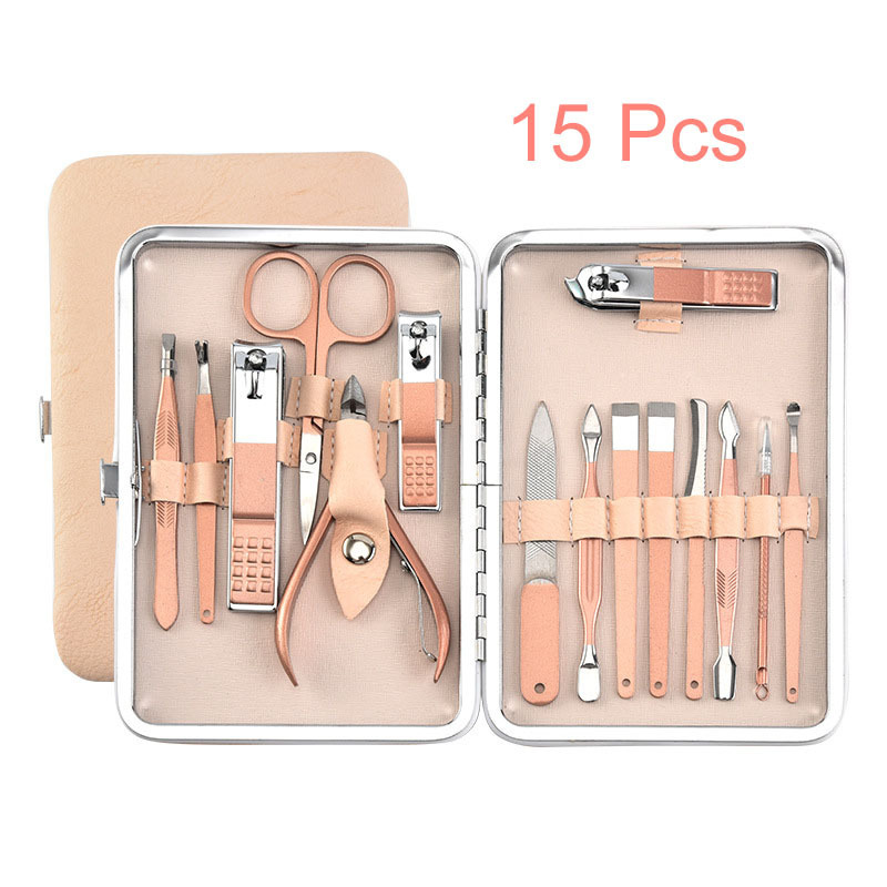 Manicure Set 4/7/9/12/15/18 Pcs Clipper Nail Art Pedicure Tool Kit Stainless Set Grooming Cute Manicure Set With Leather Case