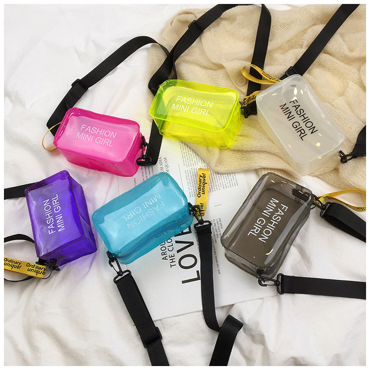 Fashion Letter Printed Mini Shoulder Messenger Bag Transparent PVC Handbags Women Clear Jelly Purse fashion girl purses