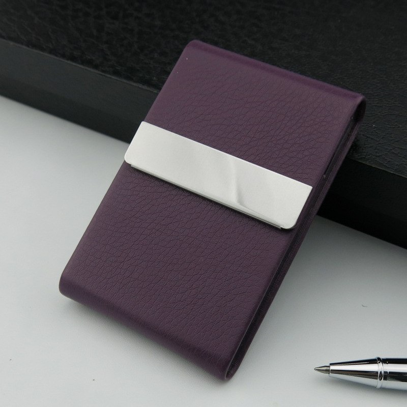 Factory direct sale PU leather business card case stainless steel leather business card holder