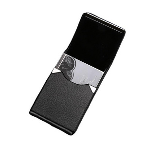 Factory direct sale PU leather business card case stainless steel leather business card holder