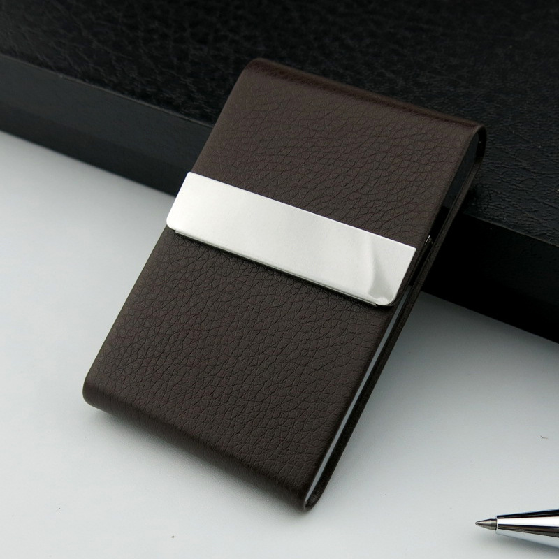 Factory direct sale PU leather business card case stainless steel leather business card holder