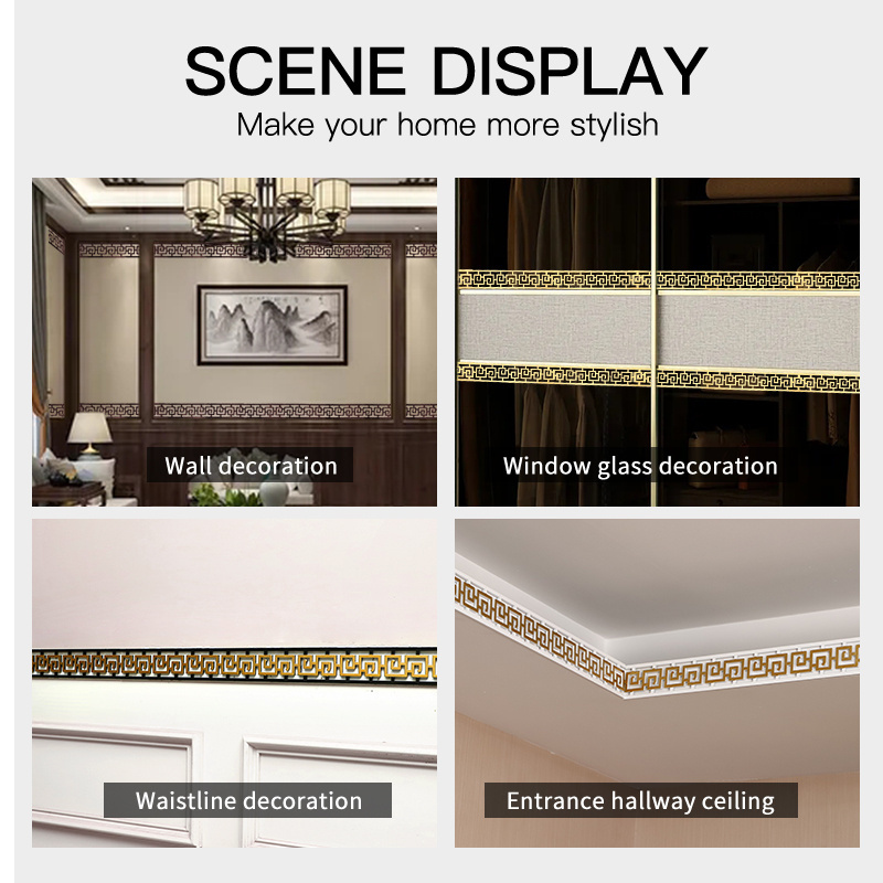 3D Waterproof Wall Border Self-adhesive Sticker ABS  New Chinese-style Molding Wall Peel And Stick Corner Line Borders Baseboard