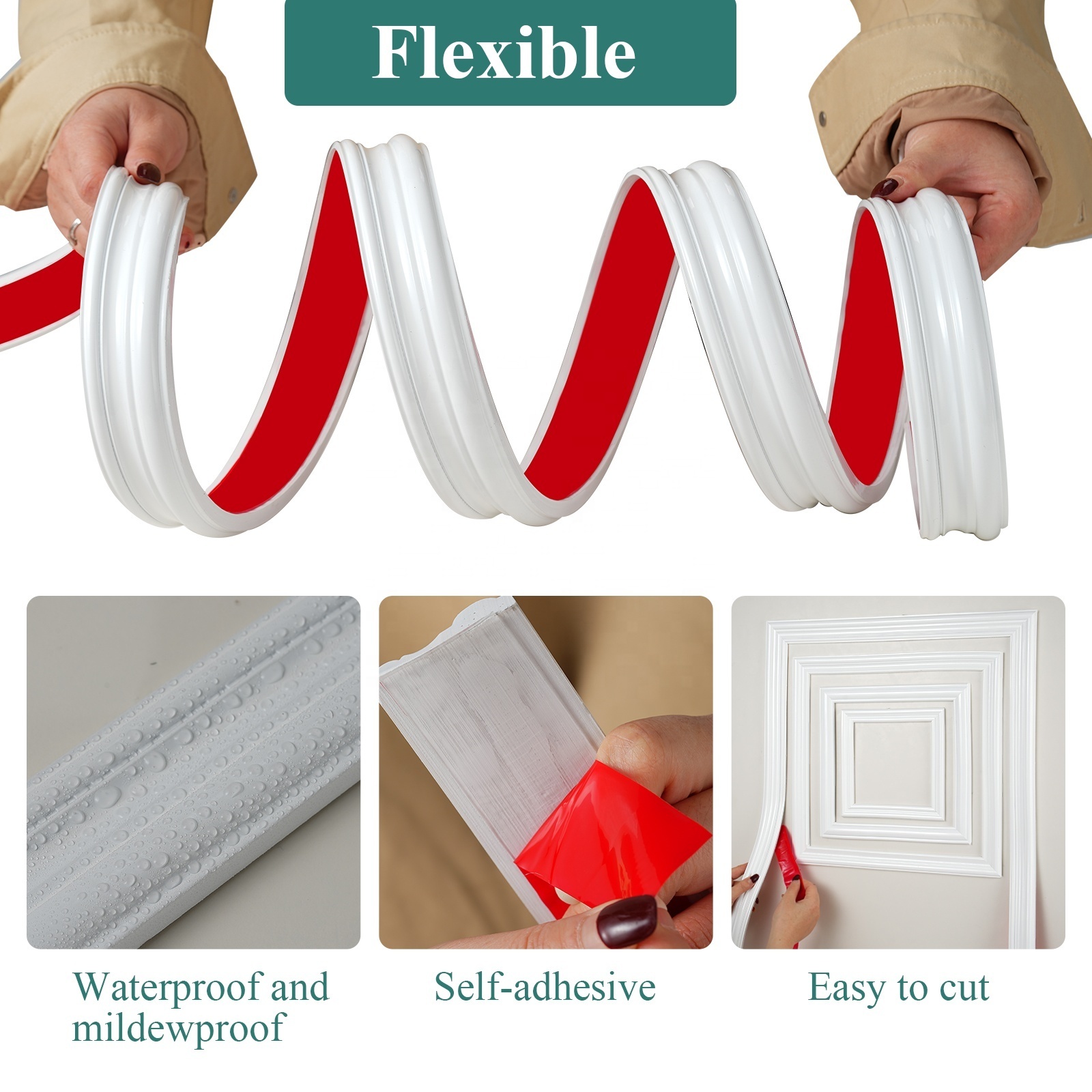 Peel and Stick Panels Molding Trim Flexible Chair Rail Classic Wall  Trim Self-Adhesive Wall Paneling strip for Home Decoration