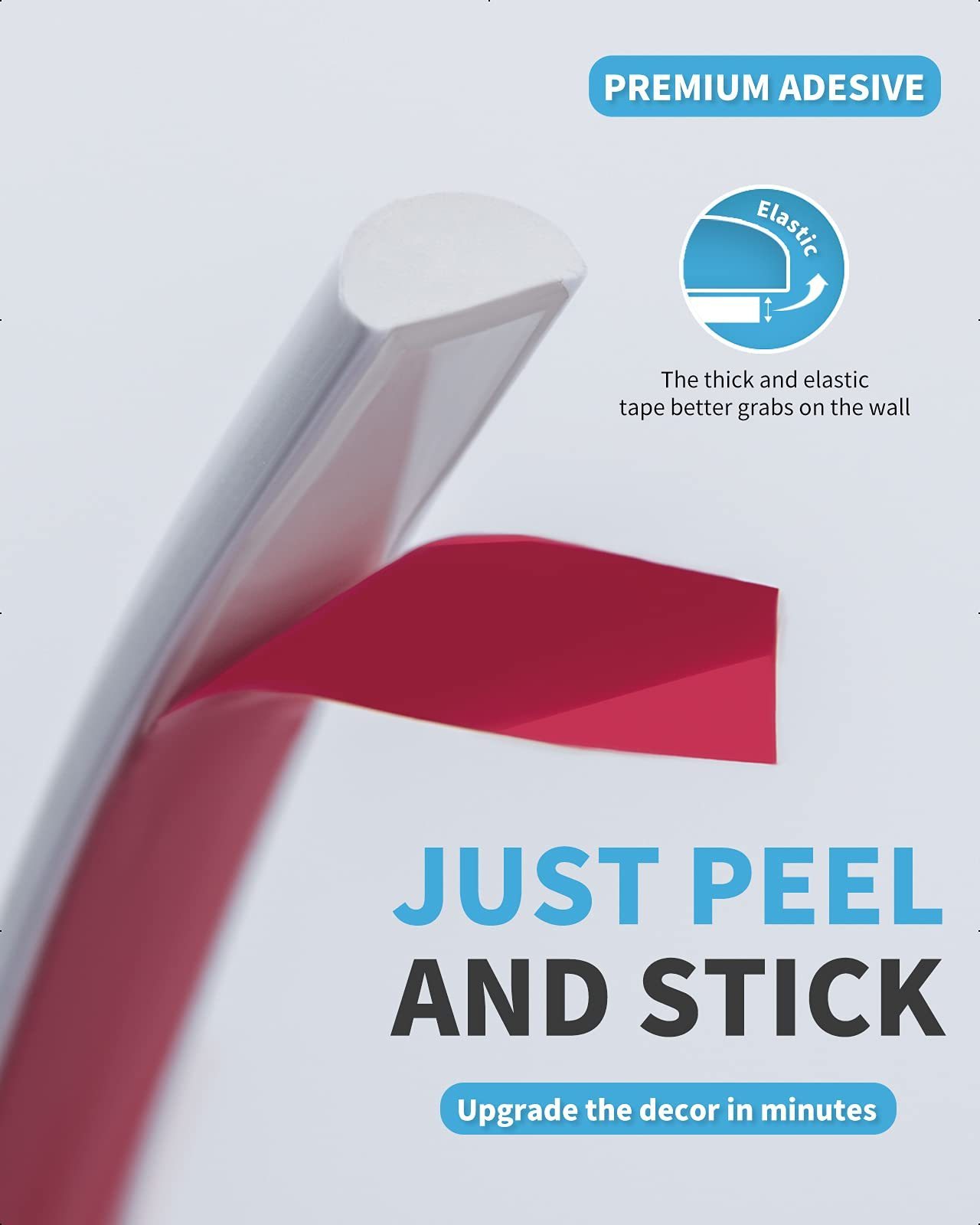 10 Feet Peel and Stick Wall Molding Trim, Flexible Trim Moulding Self Adhesive Semicircle Sealing Strip for Backsplash Tile Edge