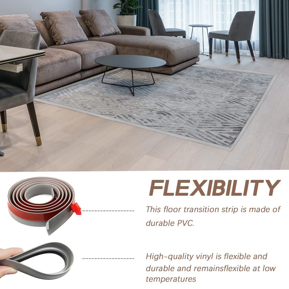 PVC Carpet & Floor Edging Trim Strip Threshold Transition Strips Self Adhesive Suitable for Threshold Transitions