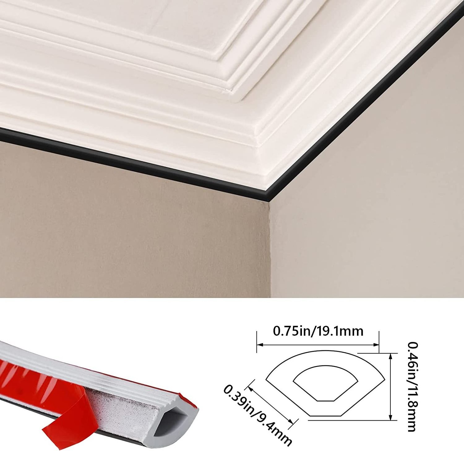 Flexible Quarter Round Molding Self-Adhesive 10FT Peel and Stick Molding Trim for Ceiling Molding, Baseboard