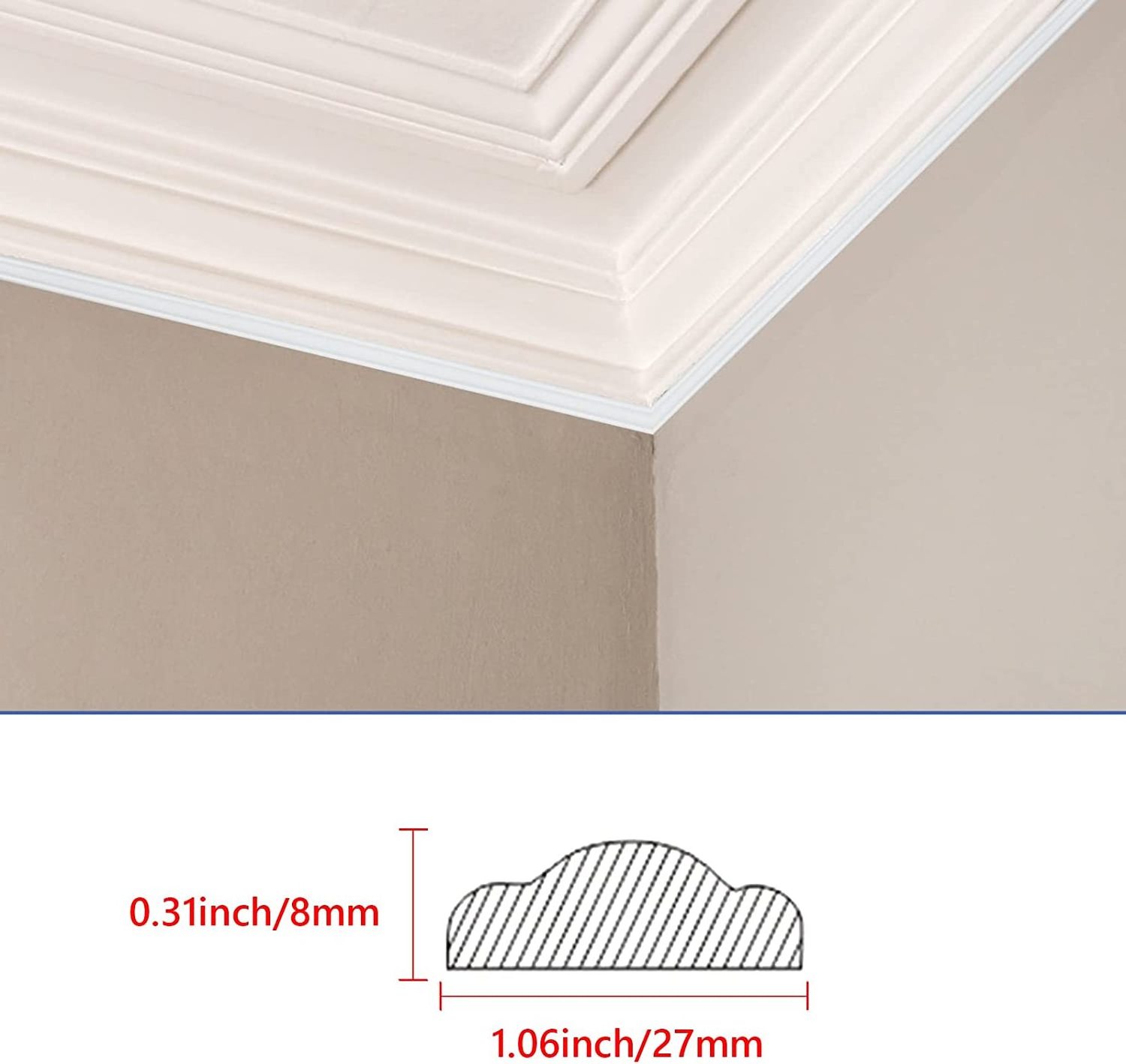 9.8FT Self Adhesive Molding Trim Peel and Stick Crown Molding Ceiling Border Waterproof Wall Trim for Edge Mirror Home Decor