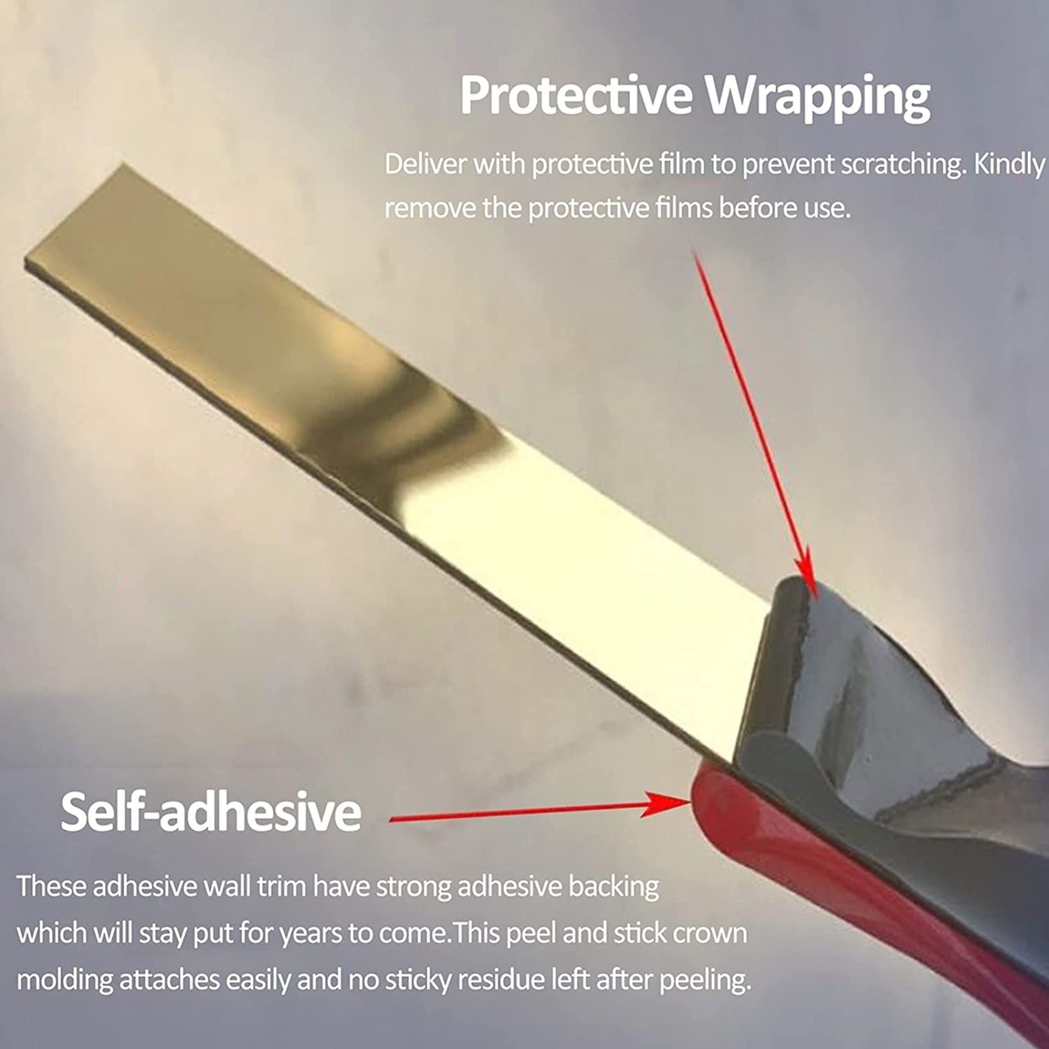 Self-adhesive Wall Molding Trim Black Metalized Mirror-Like Finish, Peel and Stick Design for Wall Frames/Waist Lines