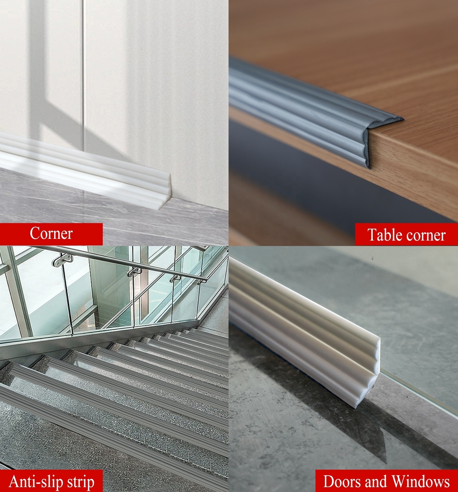 Flexible Molding Trim Kids Protection Strip Peel and Stick Edge for Edge Gaps on Doors Windows Tables Corners