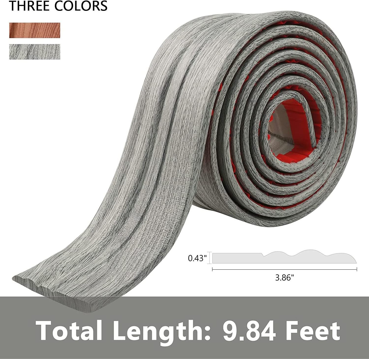 Flexible Baseboard Molding Trim  9.84 FT Peel and Stick Vinyl Rubber Baseboards for Wall Base Cove Base