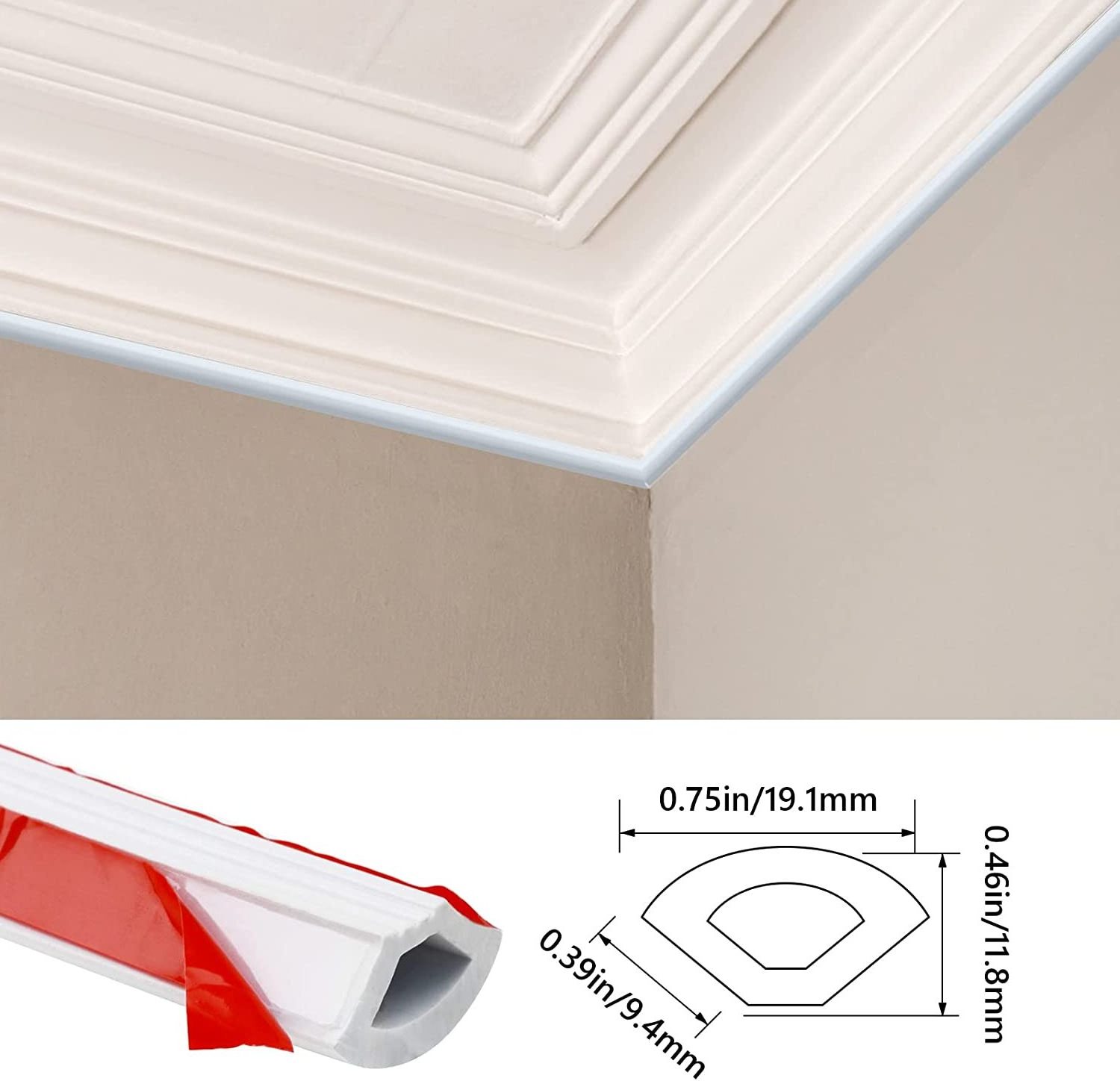 Self-Adhesive  Quarter Round Molding  16.4FT Flexible Caulk Strip for Cabinet Edge, Ceilings Edge, Wall Edge Tile Edge