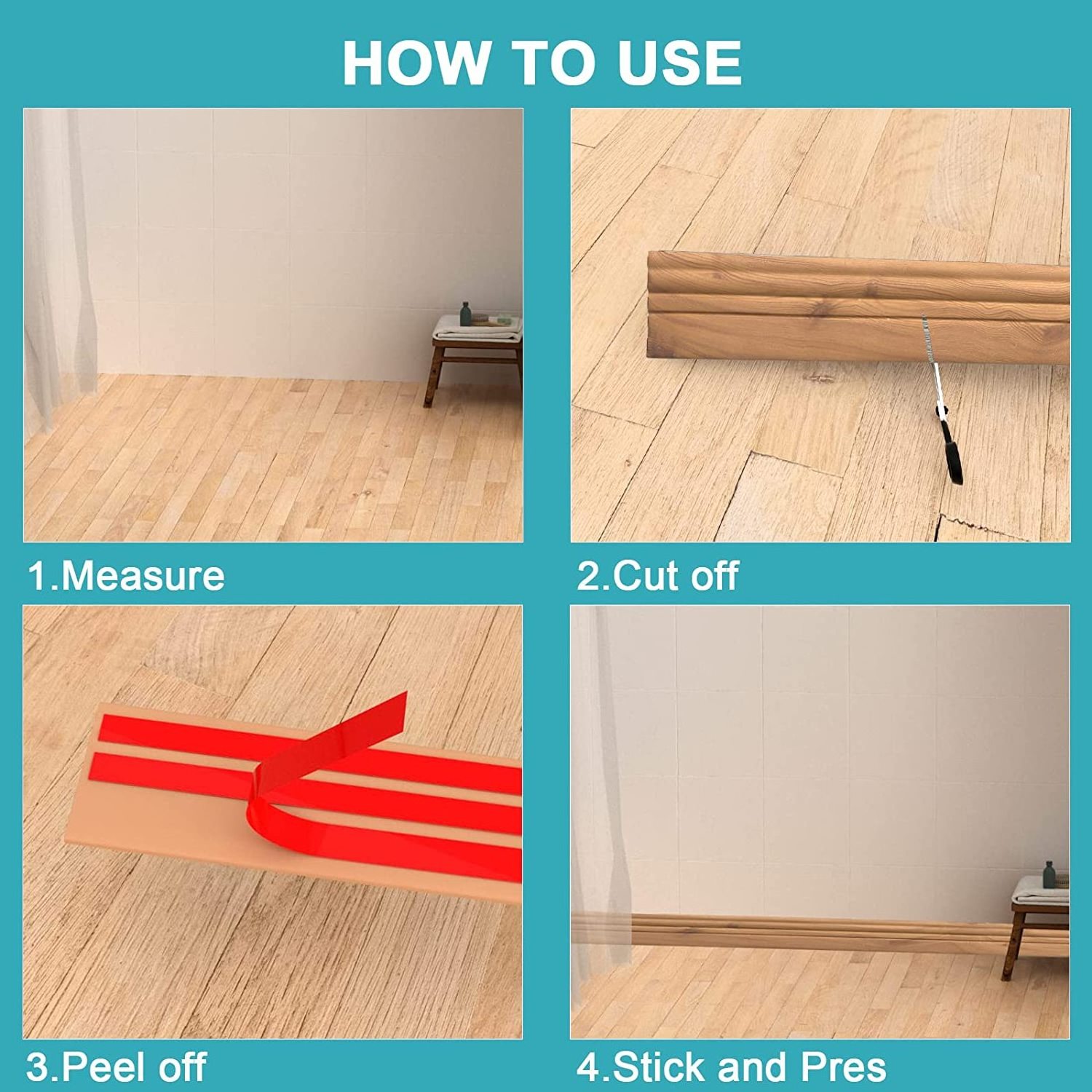 Peel and Stick Baseboard Trim, Self-Adhesive Chair Rail Molding, Flexible Caulk and Trim Strips for Floor Wall Base