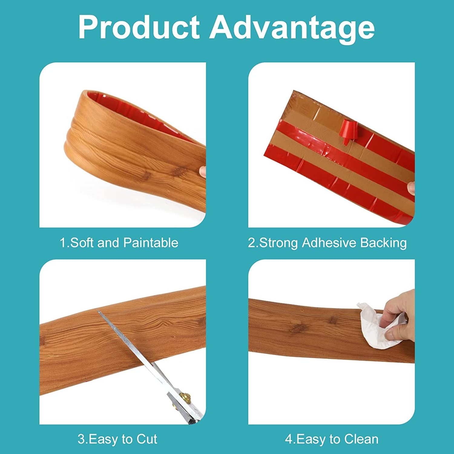 Peel and Stick Baseboard Trim, Self-Adhesive Chair Rail Molding, Flexible Caulk and Trim Strips for Floor Wall Base