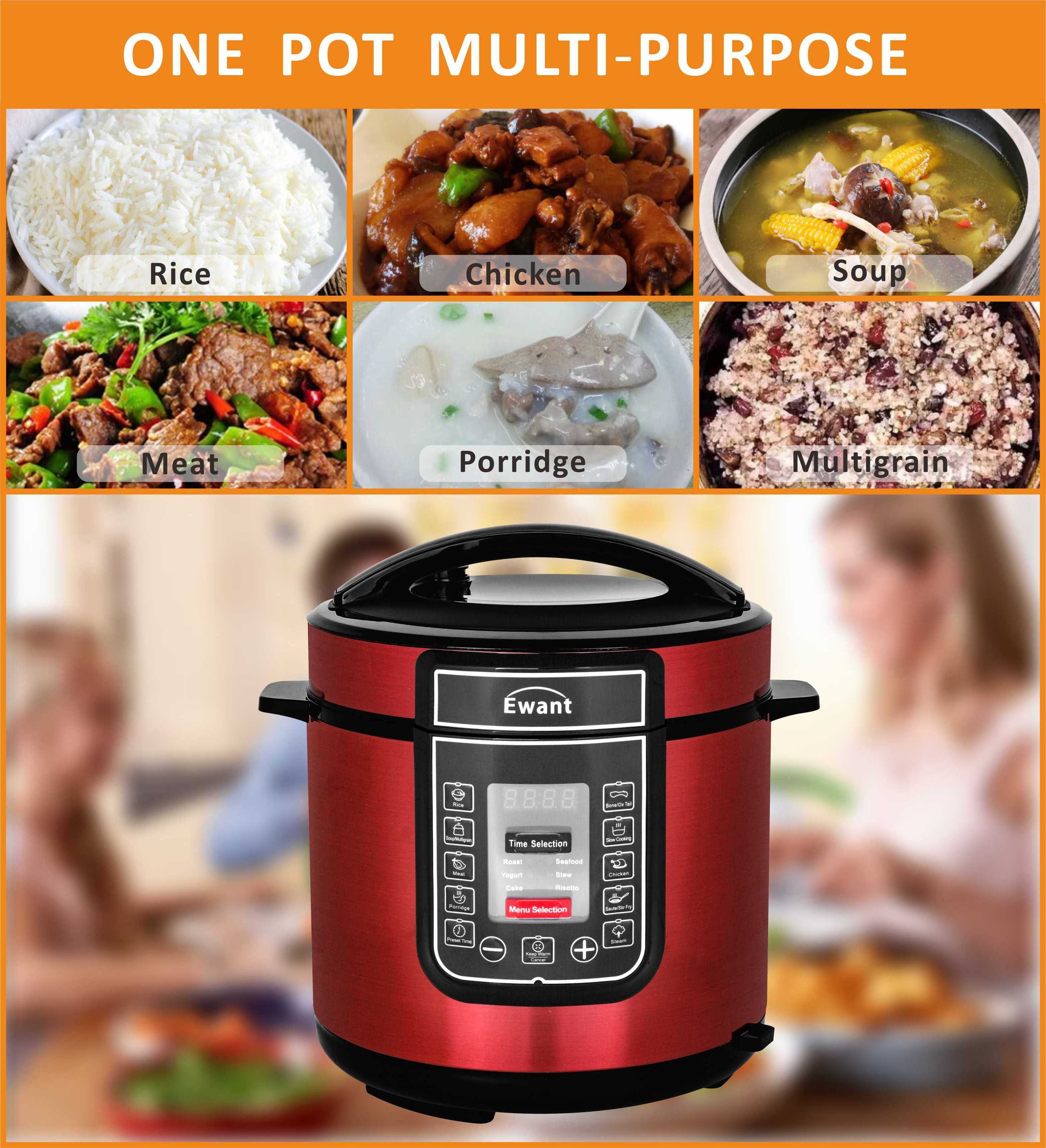 Ewant 6L 2023 High Quality Kitchen Appliance Aluminum Inner Pot Electric Pressure Cooker With Push-Button