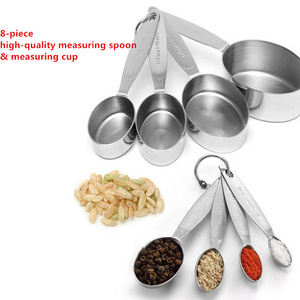 Stainless steel measuring cup measuring spoon 8-piece set oval egg-shaped measuring spoon set