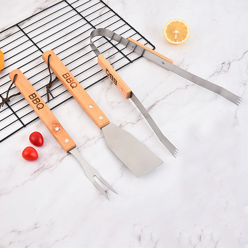 3 Piece Accessory Barbeque 3pcs Bbq Tool Set Professional Grill The  Garden Barbecue Grilling Stainless Steel with wooden handle