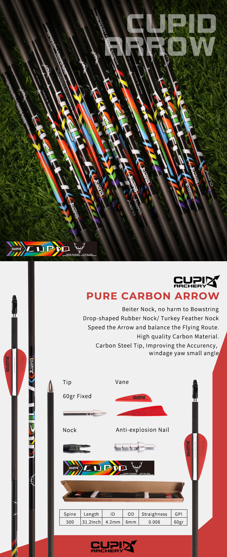 lightweight amazing pure carbon arrow shaft 4.2 green arrow costume recurve bow and arrows metal tips for sale