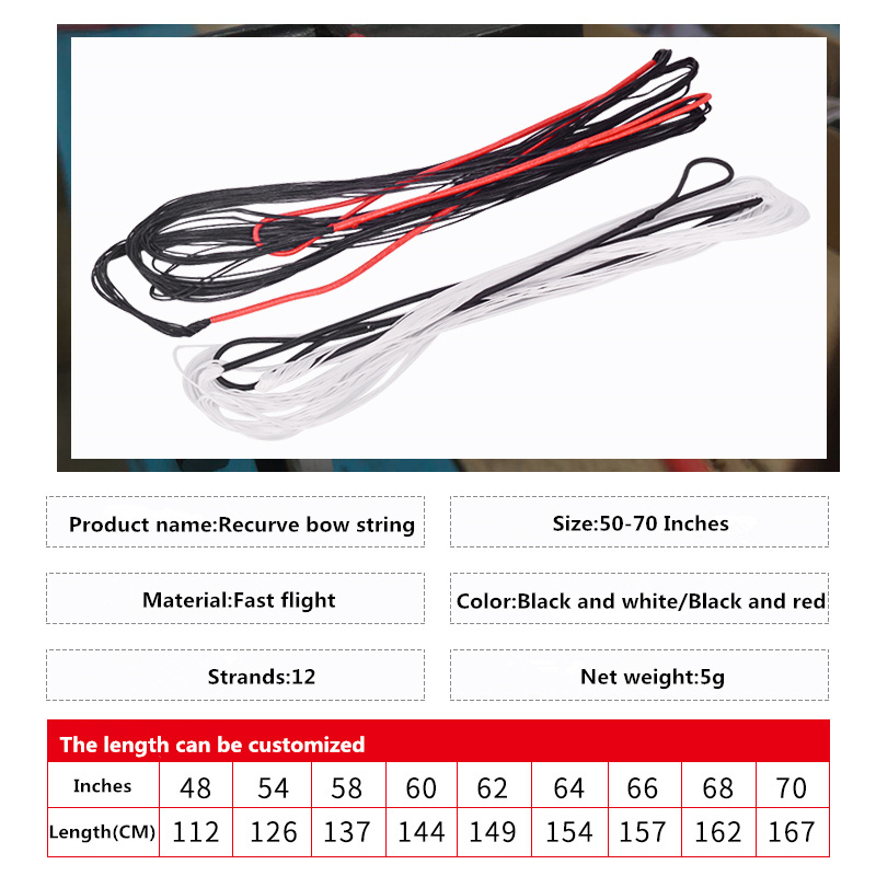 Archery Bow String Traditional Longbow Recurve Bow and Arrow Shooting Bow Replacement 48-70 Inch 12 Strand Winding Bowstring