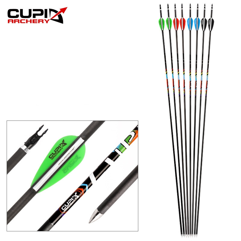 lightweight amazing pure carbon arrow shaft 4.2 green arrow costume recurve bow and arrows metal tips for sale