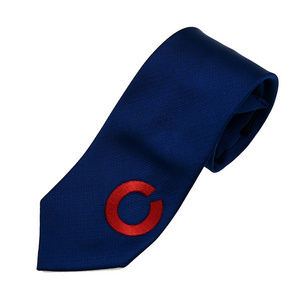 Custom Embroidered Logo Tie Machine Embroidery Clip-on Tie Navy Grosgrain Pre-tied Necktie with Button Holes Easy to Remove Tie