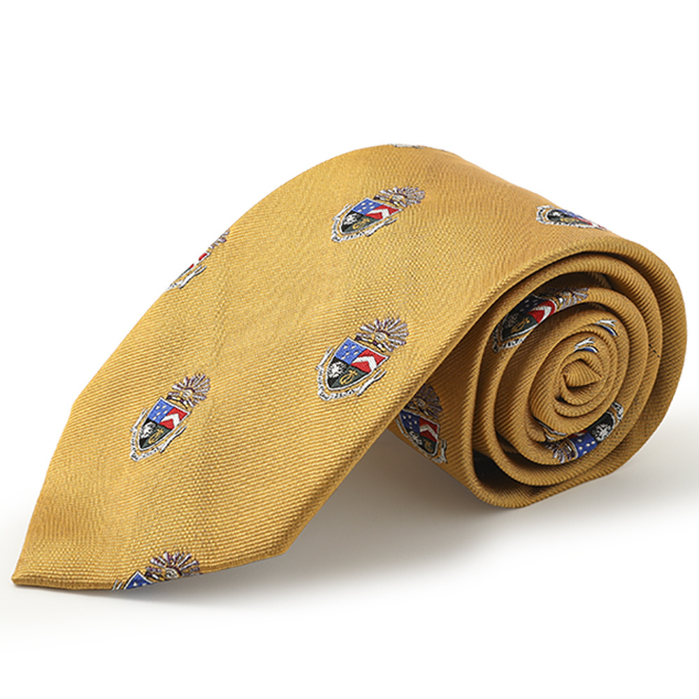 China Necktie Supplier Custom Wholesale Fraternities Sororities Embroidered Logos Gold Delta Tau Delta Silk Neck Tie For Men