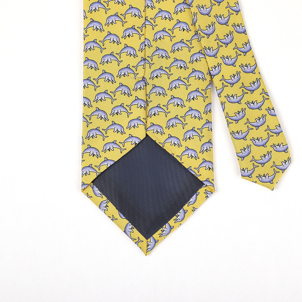 Wholesale Gold 100% Silk Hand Printed Novelty Male Slim Neckties Skinny Men Ties, Modern Sea Animal Ties