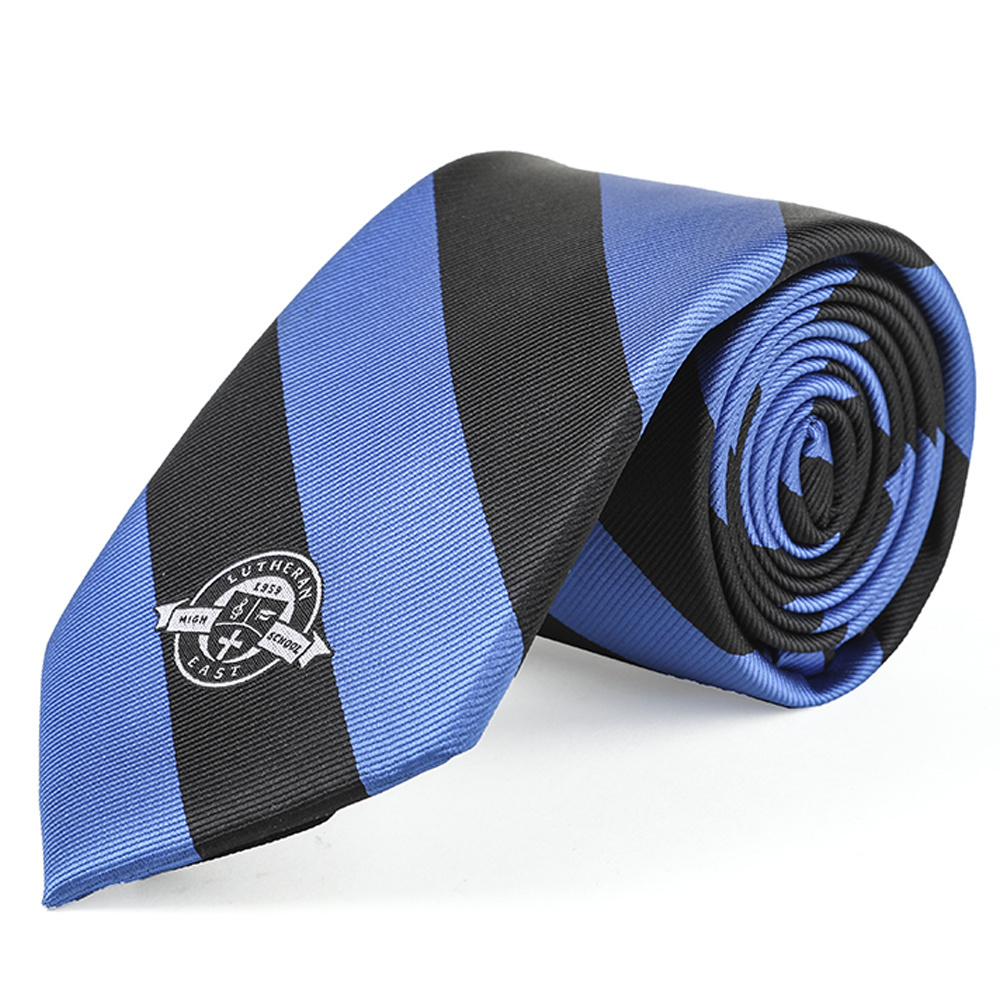 Custom Polyester Necktie Woven Jacquard Striped Fabric Blue Neck Ties Mens Tie High School Custom LOGO Handmade Necktie