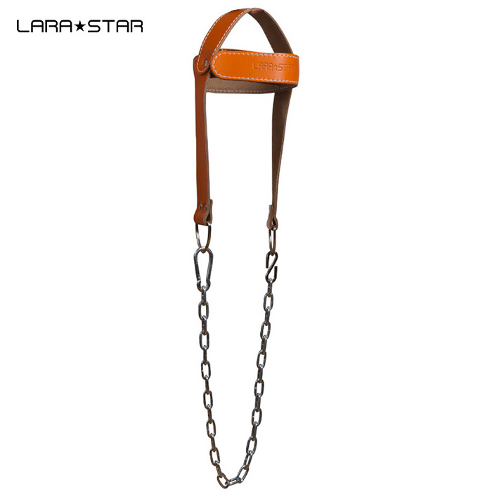 LS1165 Fitness Neck Cowhide Head Harness for Resistance Training Extra-Heavy D-Rings and Steel Chain Comfort Fit