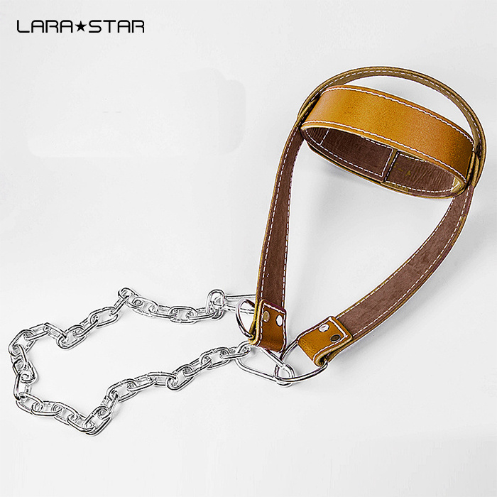 LS1165 Fitness Neck Cowhide Head Harness for Resistance Training Extra-Heavy D-Rings and Steel Chain Comfort Fit