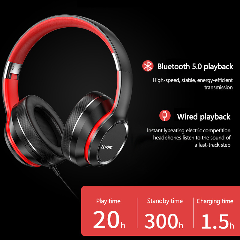 Lenovo Hd200 Wireless Headset Computer Mobile Phone Headphones Heavy Bass Sport Running Earphones 10m Wireless Earbuds