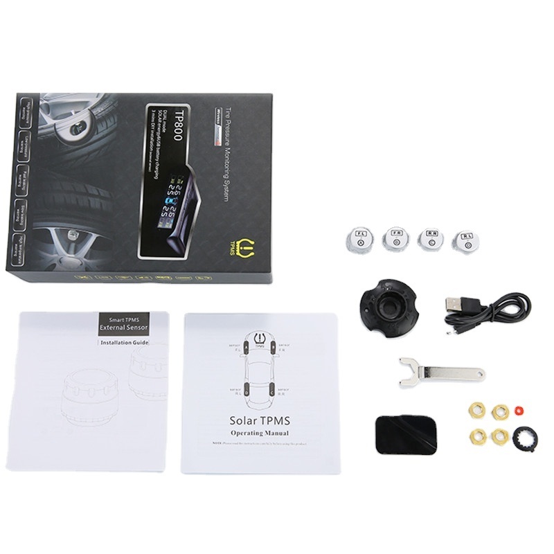 Solar Power Car TPMS Tire Pressure Monitoring System DIY Installation Wireless Tire Pressure Monitor with External Sensors