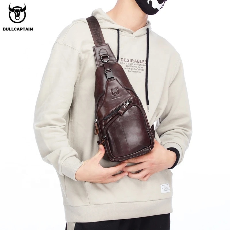 BULLCAPTAIN men's bag leather chest bag casual messenger bag fashion men's shoulder handbag