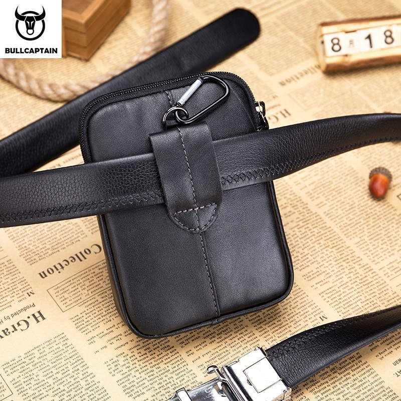 Genuine Leather Mobile Phone Bag Men's Cowhide Waist Bag Wearable Belt Can Be Hooked Business Commuting Durable Wear-resistant