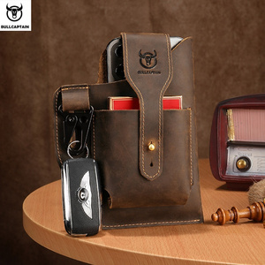 BULLCAPTAIN Crazy Horse Leather Crossbody Bag Casual Card Holder Messenger Phone Bag Adjustable Strap Mens Shoulder Phone Bag